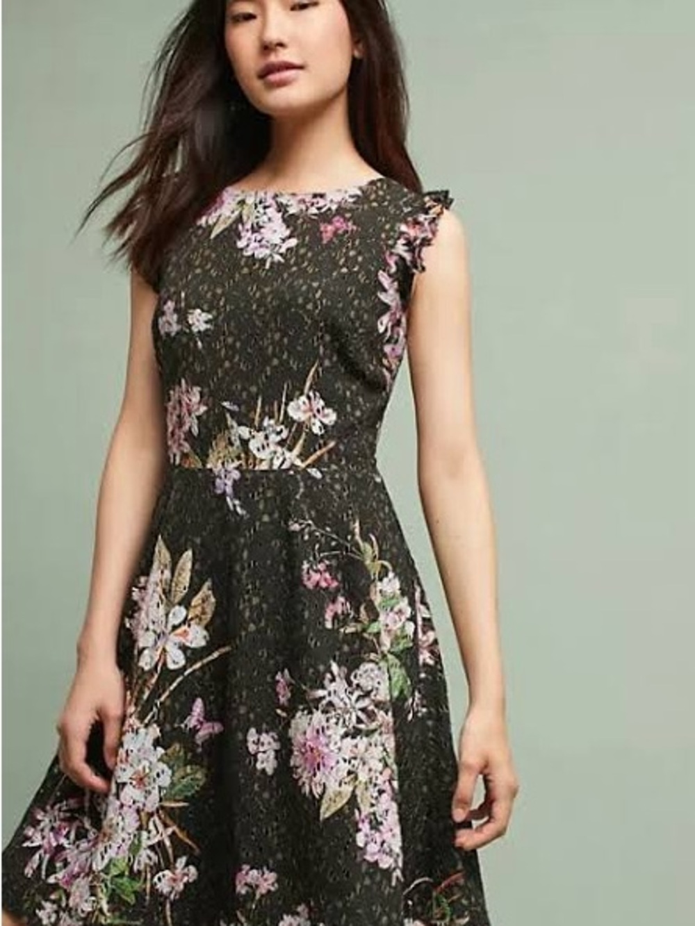 Anthropologie brand Eri and Ali black lace fit and flare dress
